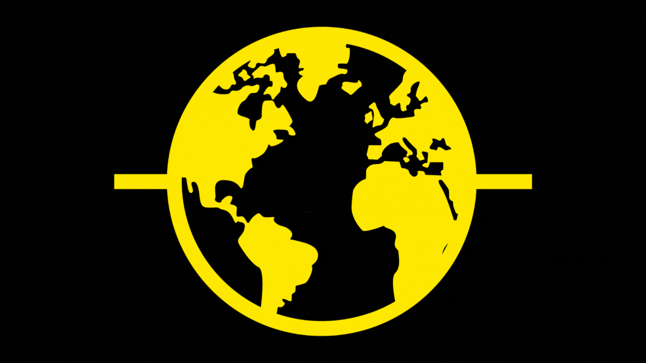 Gif_Yellow globe inside Sun Branding logo with pinned locations of recent industry events