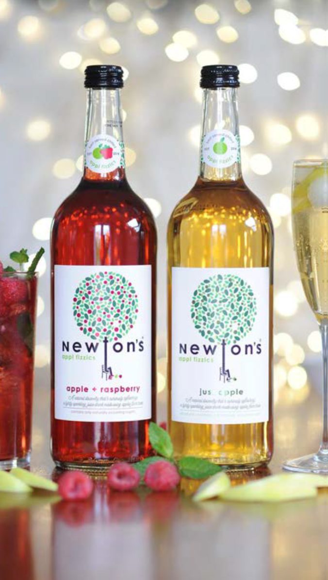 Newton's bottles in a row labels designed by Sun Branding