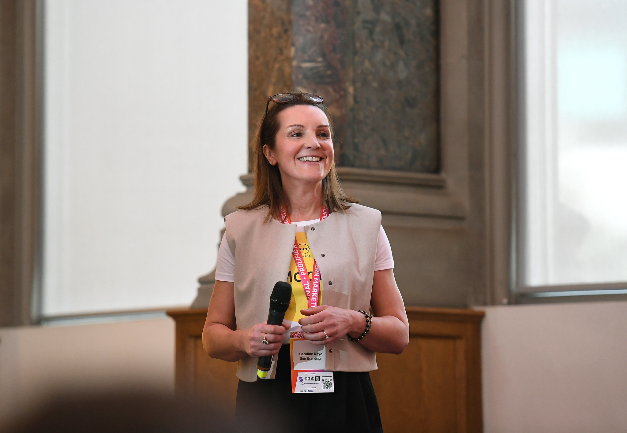 Image of Caroline Kaye speaking at Prolific North festival in Leeds 2025
